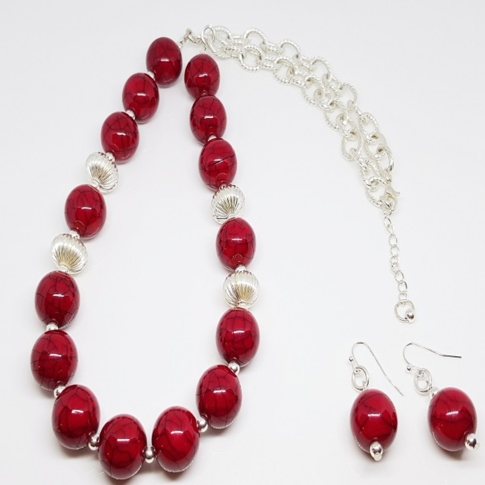 Round Red Resin Beaded Duo Set